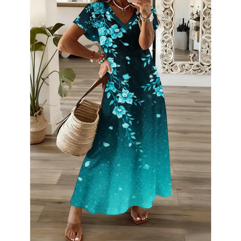 

Plus Size Slim Fit Mid-Length Dress - Teal Elegant Beach Dress, Machine Washable Summer Vacation Outfit, Versatile Dress for All Seasons 2XL