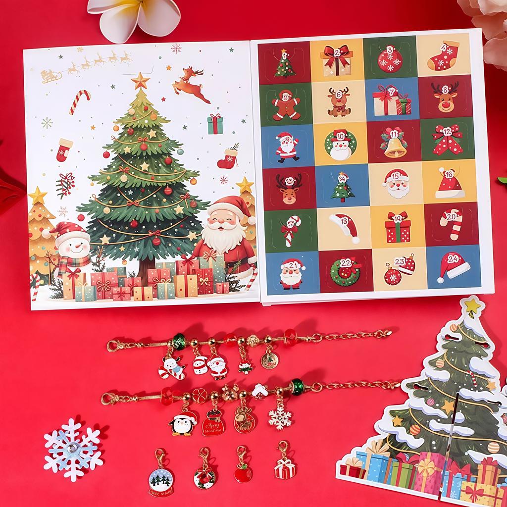 Christmas Children Crystal Bracelet Blind Box Advent Calendar Gift Snowflake Santa Claus 24Day Countdown Calendar Box Decor Gift