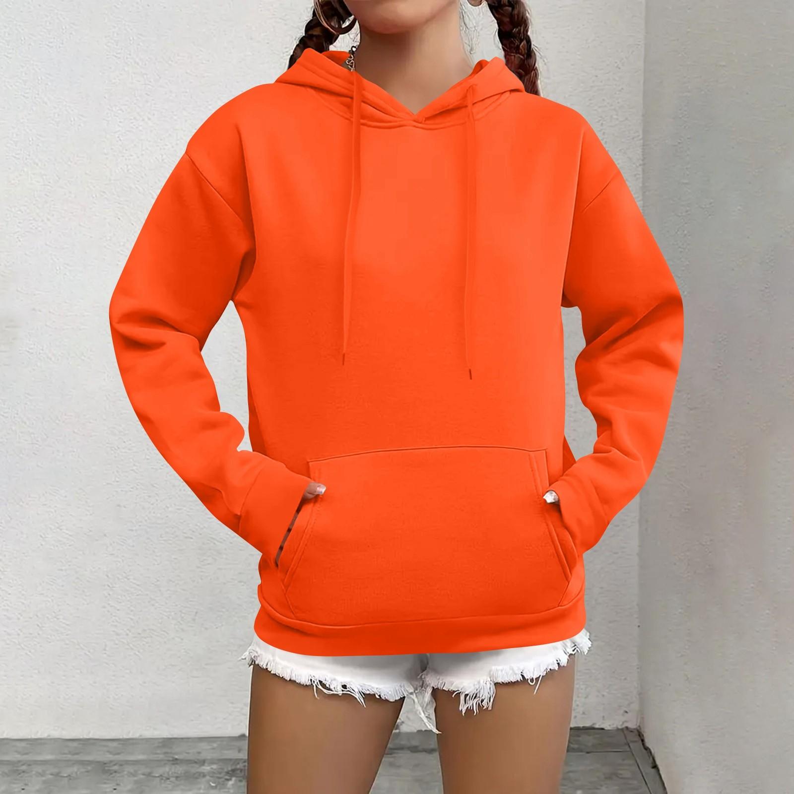 

Женская модная повседневная толстовка, однотонная, с капюшоном, пуловер, толстовка с карманом M оранжевый