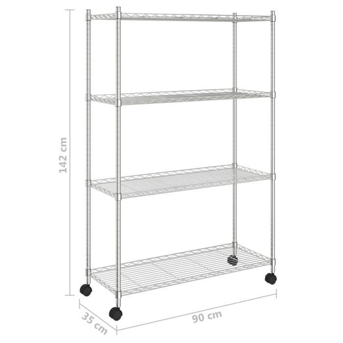 VidaXL 4-Tier Storage Rack with Wheels 90x35x137 Cm Chrome 200 Kg