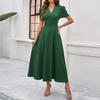 Stylish And Elegant High-waisted Color Fitted Short-sleeved Dress For Women