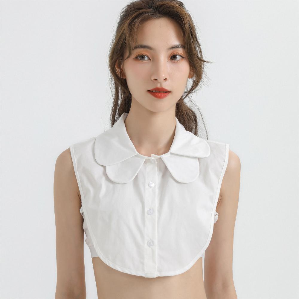 Weißer doppelter Chiffonkragen, Rundhalsausschnitt, falscher Kragen, Damen-Pullover zum Kombinieren, falscher Kragen innen, Großhandel von