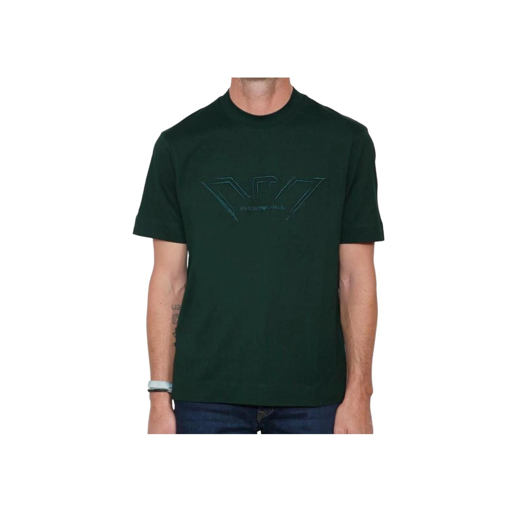 Emporio Armani Logo Pullover Round Neck Short Sleeve T-Shirt Men Tops Dark-Green 6D1TQ7-1JOCZ-0563 S
