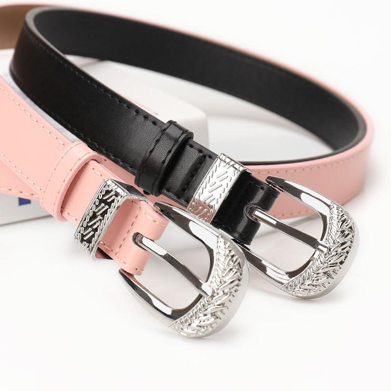 Fashion Womens Faux Leather Belt With Gold Alloy Buckle For Casual And Office Wear
