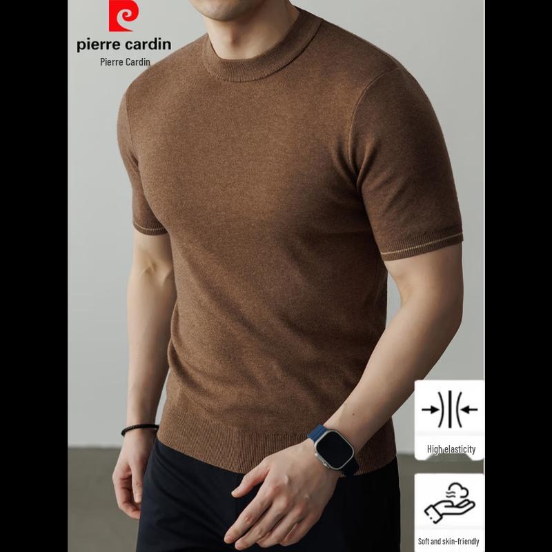 Pierre Cardin Men's Knit Mulberry Silk Blend Short Sleeve T-Shirt
