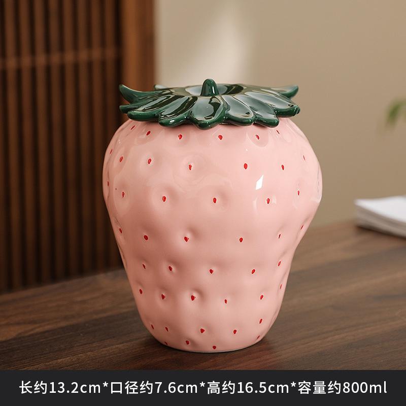 Cute Strawberry Ceramic Storage Jar Set - Multi-Size Pink & Red Canisters for Kitchen Storage, Tea, Snacks, Home Decor Gift