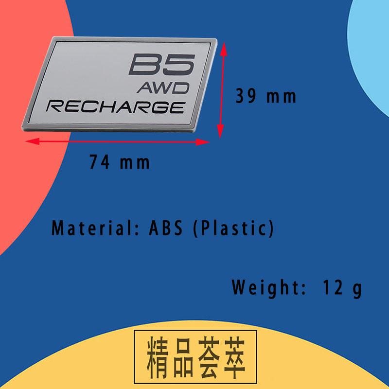 3D Premium B6 B5 T5 T6 T8 AWD RECHARGE für Auto Kotflügel Kofferraum Heckhaube Aufkleber Emblem Plakette
