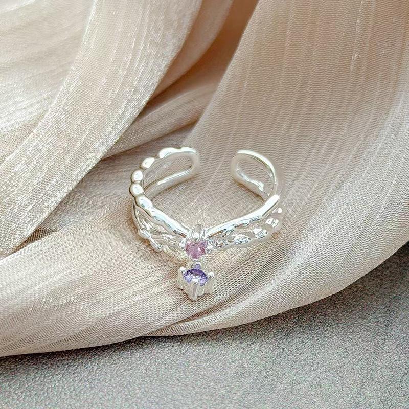 Super Immortal Purple Pink Diamond Sweet Cool Flower Opening Ring Jane Girl Niche Light Luxury Advanced Sense Stacking Wear Index Finger Ring