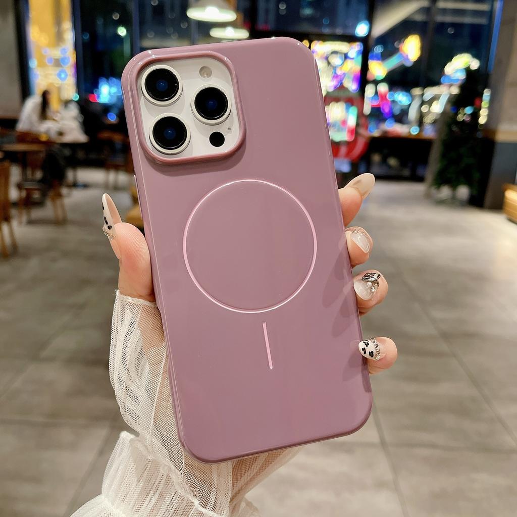 Applicable To IPhone16Pro Thin Circle Magnetic Suction Phone Case Apple 15 Glossy Silicone Anti-fall SE4 Protective Case