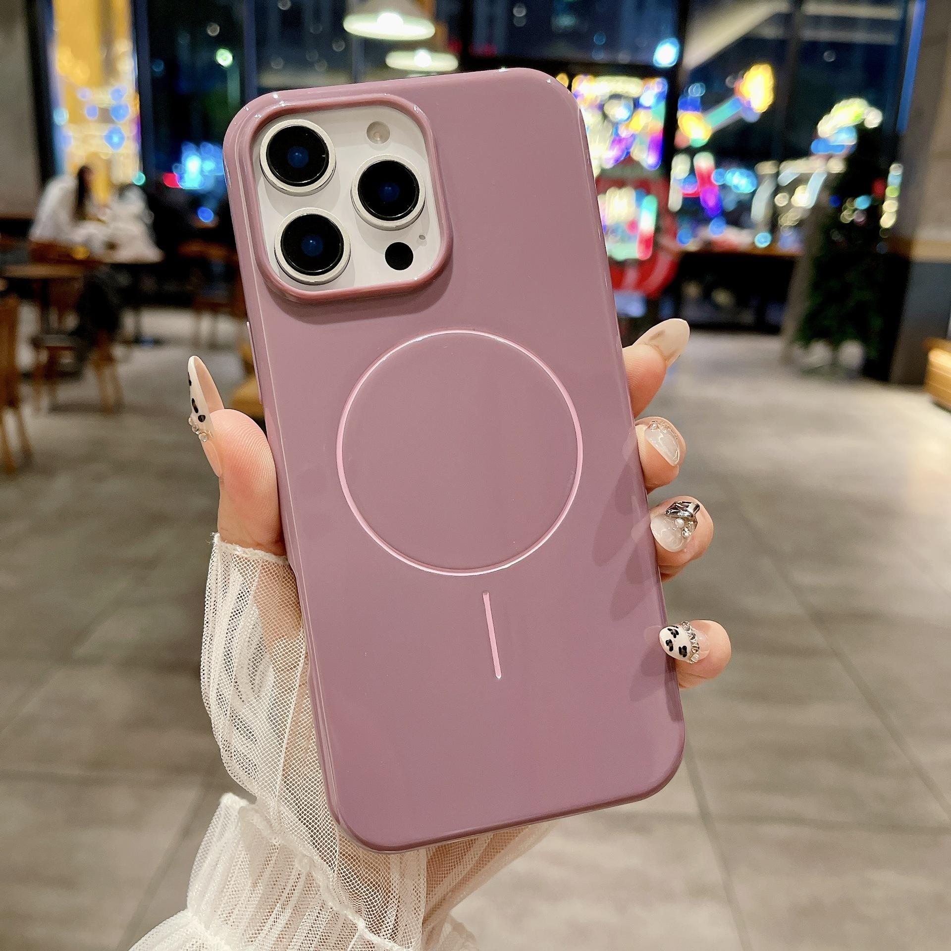 

Подходит для iPhone16Pro Тонкий чехол для телефона с магнитной присоской в виде круга Apple 15 Глянцевый силиконовый противоударный защитный чехол SE4 iPhoneSE4