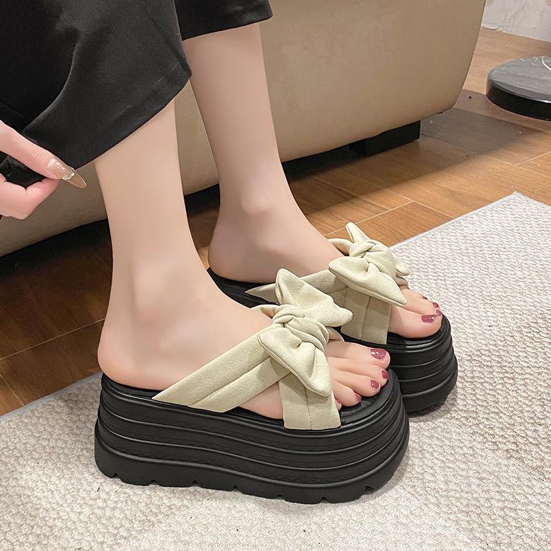 Fashion 8CM High Platform Sandals Women Summer Breathable High Heels Ladies Sneakers Wedges Chunky Butterfly-knot Slippers Sandals Mujer