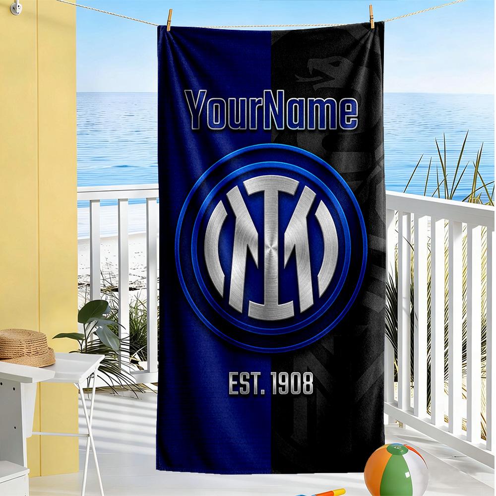 Inter Milan Personalized Text Beach Towel Quick-Dry Soft Microfiber Ideal for Travel Outdoor Swim Pool Yoga Surf Camping Hiking Gym Gift Holiday