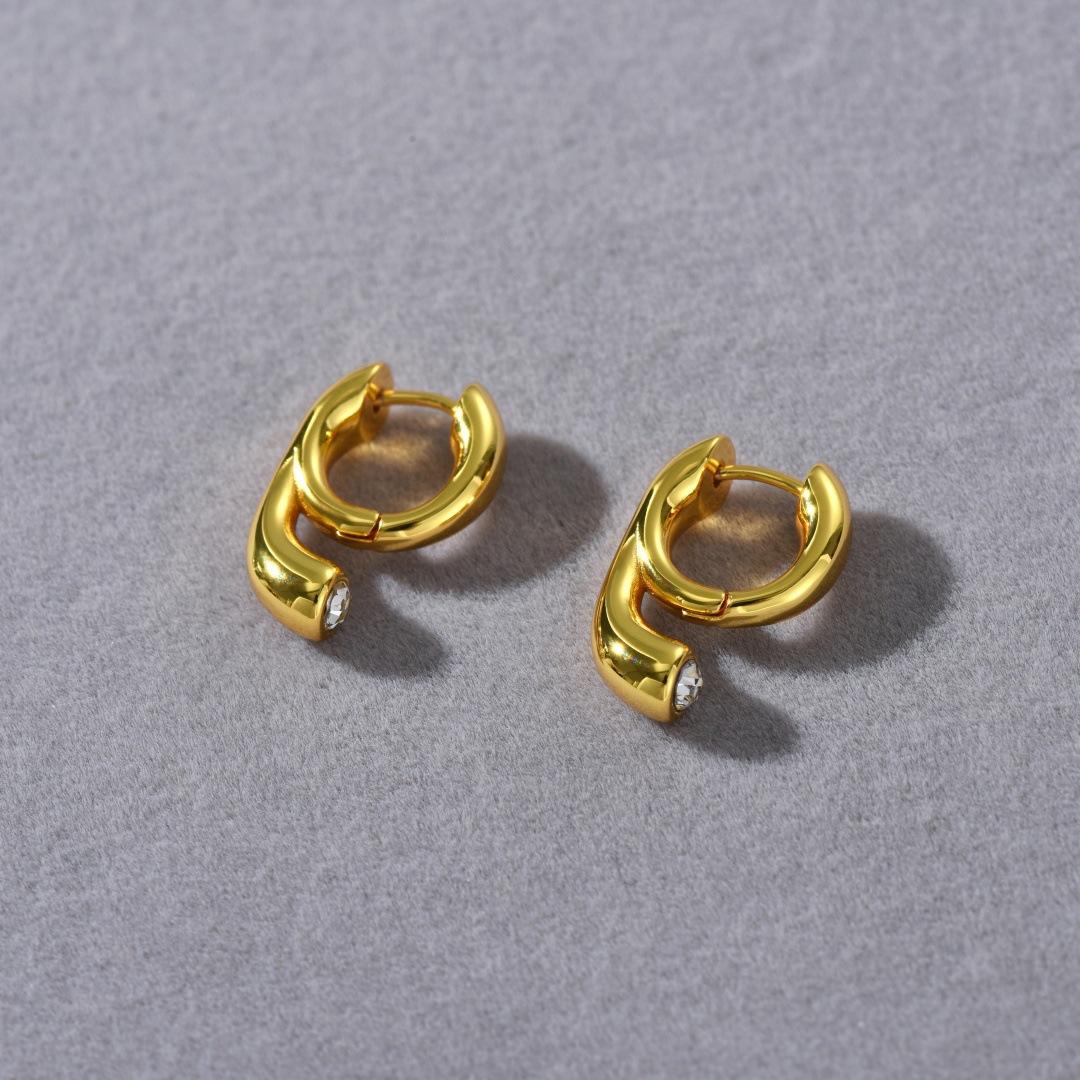 Niche Personalized Copper-Plated 18K Real Gold Inlaid Zircon Ear Buckle Earrings, Unique Trend Earrings