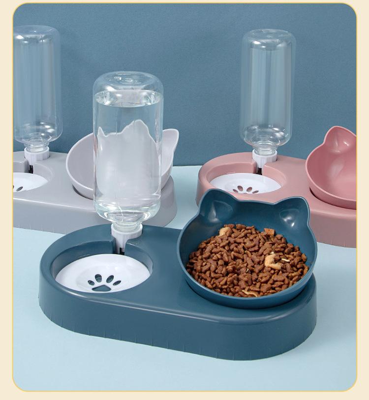 Cute Pet Cat Bowl Automatic Feeder Water Dispenser Dog Cat Food Bowl with Drinking Raised Stand Double Dish Bowls Pet Supplies