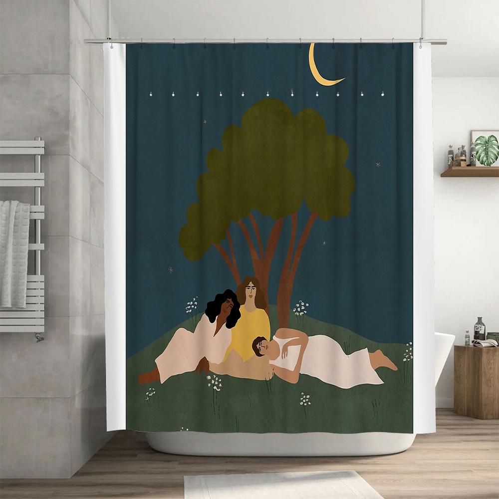 Boho Nature Shower Curtain Floral Landscape Wall Art Bathroom Decor Greenery Botanical Print Vintage Aesthetic Home Textile
