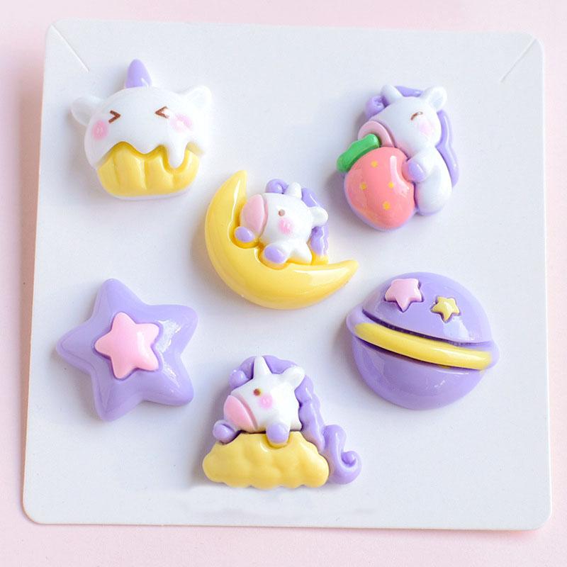 

10pcs Colorful Kawaii Cartoon Unicorn Cake, Earth Series Flat back Resin Scrapbooks Figurines DIY Decor Crafts