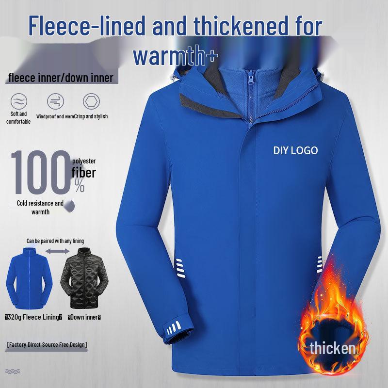 Windproof Outdoor Sports Jacket: Three-in-One, Fleece-Lined, Waterproof, Thickened Work Uniform