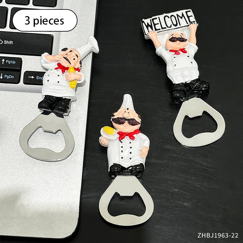 Cartoon Cute Chef Bottle Opener Refrigerator Sticker Series Creative 3D Chef Shaped 3D Magnetic Bottle Opener