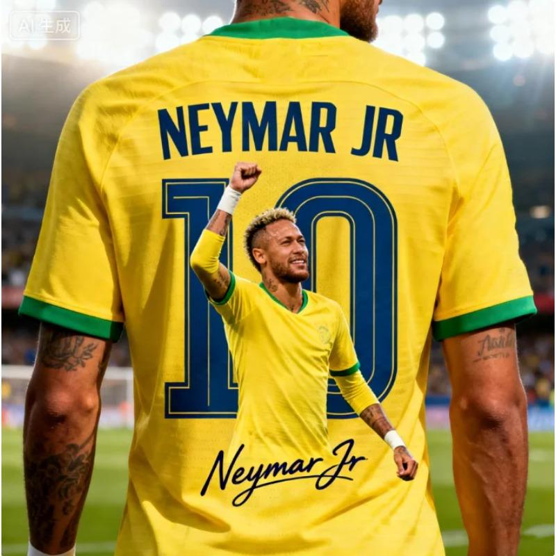 Maillot de football T-shirt Sportswear Enfant Impression 3D Été Neymar Haute Qualité. Ample et Confortable Convient pour un Usage Quotidien