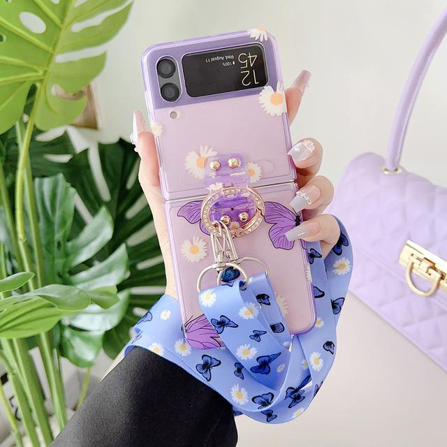 

Роскошный чехол для телефона с милым кроликом и маленькой звездочкой синего цвета с 3d принтом для Samsung Galaxy Z Flip 3 4 5g, задняя крышка со шнурком через плечо For Samsung Z Flip 3