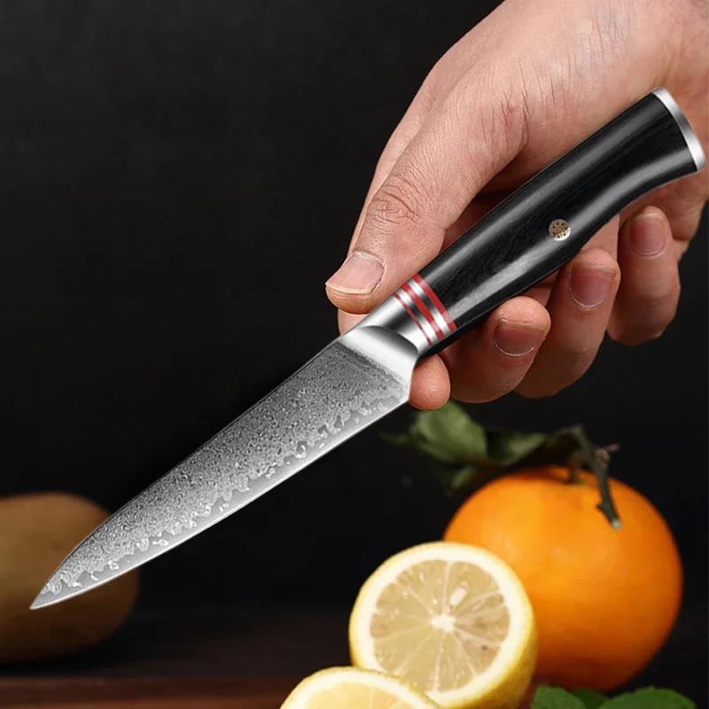 5-Inch Japanese Utility Knife Kitchen Boning Knife Stainless Steel  Full Tang Damascus Knives Sharp Japanese Knife Wood Handle