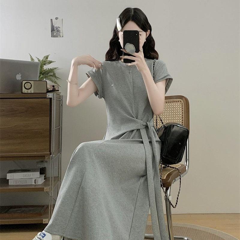 Summer Fashion Foreign Style Large Size Fat Mm Design Sense Lace-up Waist Dress Women's Thin Casual T-shirt Skirt