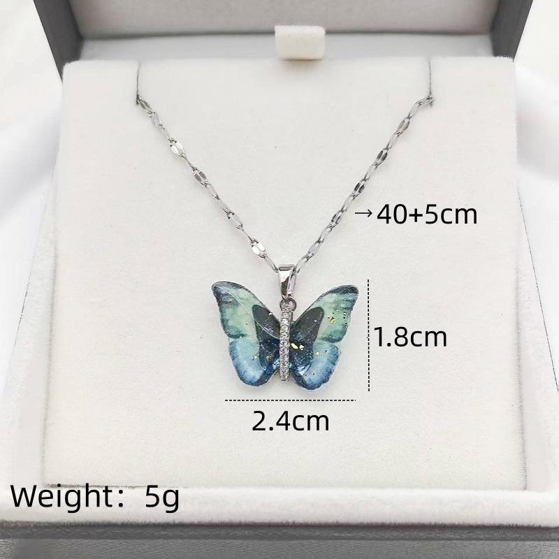 1 Pcs Fashion Fairy Color Butterfly Copper Pendant Necklace Women's Collarbone Chain Girls' Elegant Minimalist Accessories