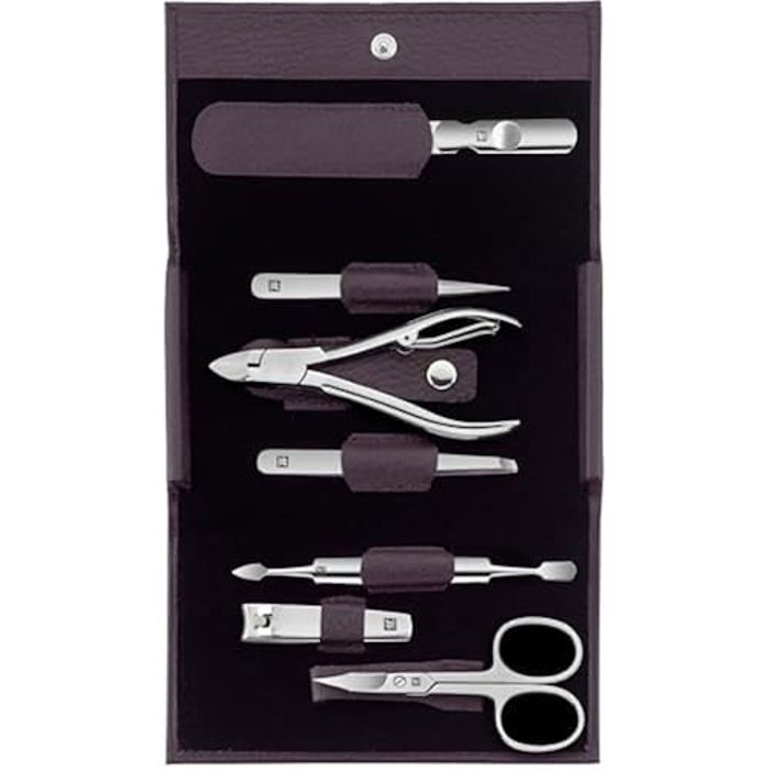 Accessoires de manucure - ZWILLING - Étui en Cuir de Vache - 7-Pièces - Pourpre - Acier Inoxydable