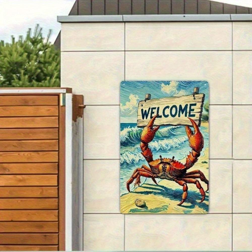 Funny Crab Tin Sign 8x12 Retro Beach Metal Wall Art for Home Bar Garage