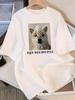 Cute Dog Print Crewneck Short Sleeve Top Casual Cotton Graphic Tshirt Unisex With Playful Cartoon Pet Design For Animal Lovers