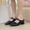Bow inner height increase bag head cool slippers women's word with pointed Mary Jane shoes with skirt