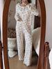 Women's European & American Lace Cardigan Pajama Set, Long-Sleeved Top & Pants, Autumn/Winter Style