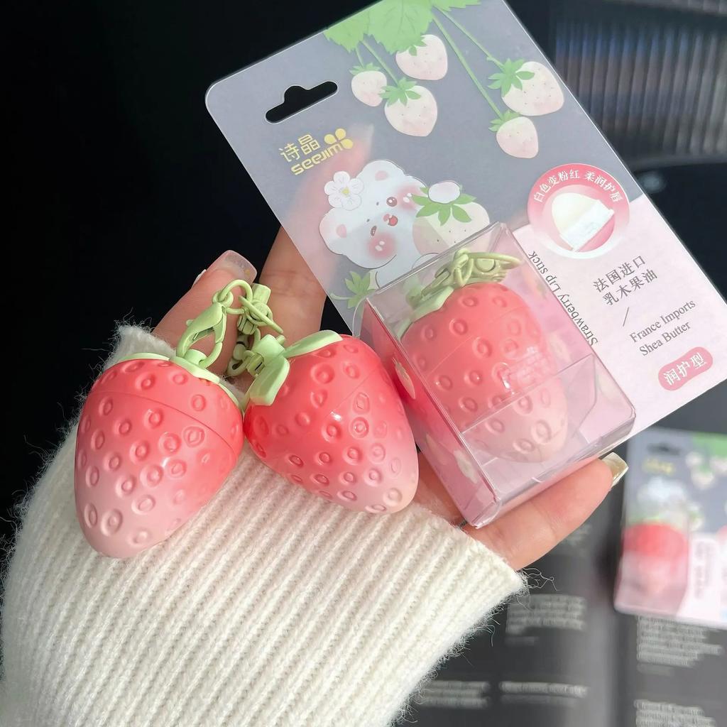 1 szt. Brelok Truskawkowy Balsam do Ust Rozgrzewający Długotrwały Naturalny Różowy Szminka Tint Zmieniająca Kolor Szminka Owocowa Pielęgnacja Ust Makijaż