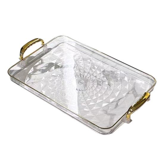 Clear Serving Tray with Handles Multipurpose Fruit Snack Dessert Platter for Home Parties Stackable Decorative Storage Tray Kitchen Organizer