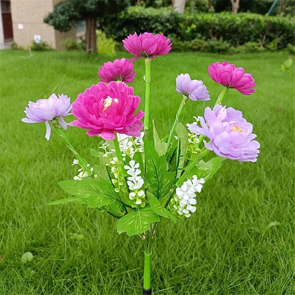 Solar Lotus Flower Lawn Lights with Snow Effect, Waterproof Outdoor Garden Stake Lamp for Patio Wedding Mother's Day Decor