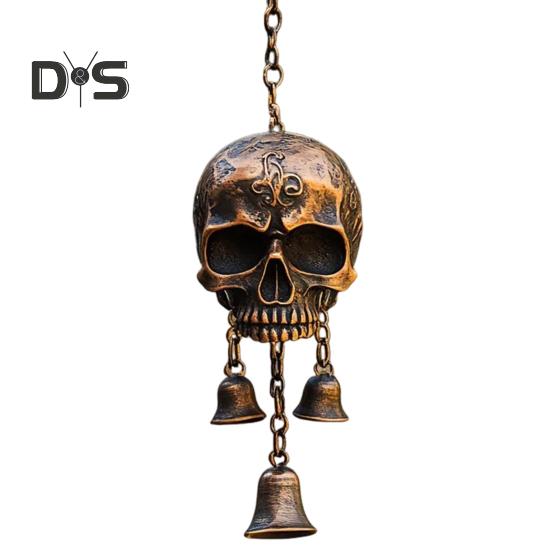 Gothic Skull Wind Chime Weather-proof Indoor Outdoor Garden Patio Metal Vintage Skull Hanging Wind Bell Halloween Decoration Ornament