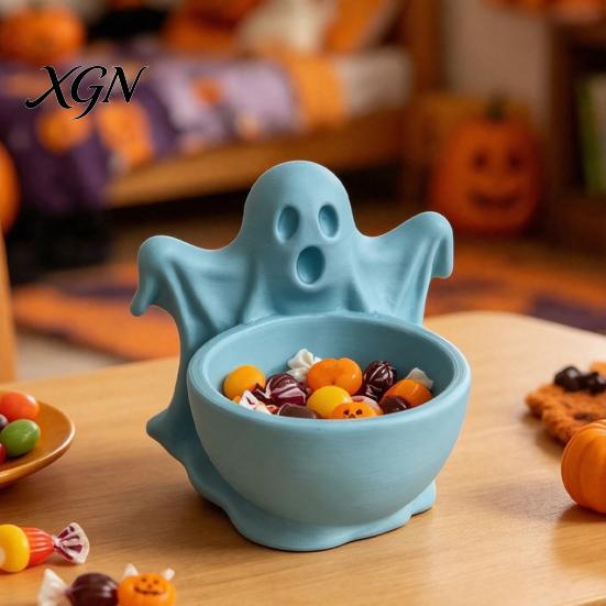 Creative Desk Storage Ornament 3D Printed Ghost Candy Bowl for Halloween Party Decorations, Multi-functional Desktop Cute Supplies Organizer Trinkets