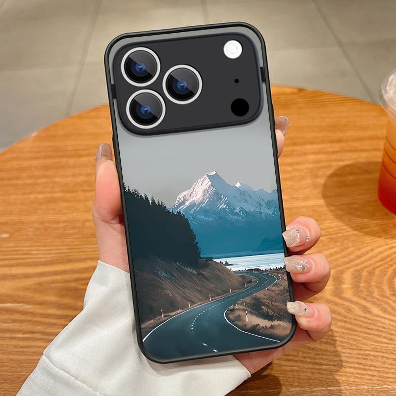 Чехол-бампер Пейзаж гор и рек для iPhone 17 Pro Max Чехол iPhone 16 Pro Max 15 14 13 16E 17E Магнитный для Magsafe Гибридная Матовая Крышка iPhone 14 Pro чёрный