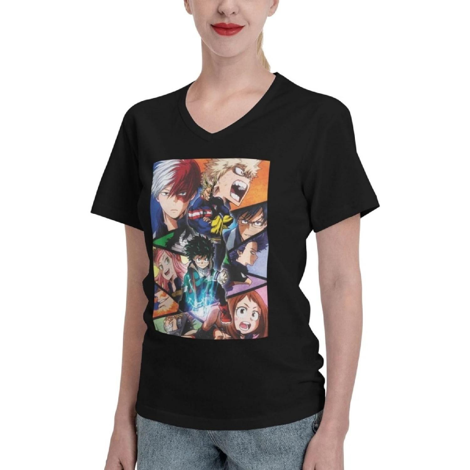 Hokiis T-Shirts for Women My Hero Academia T Shirt Short Sleeve V-Neck Top S