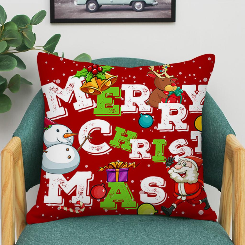 Merry Christmas Cushion Cover Home Pillowcase Santa Claus Christmas Tree Snowman Polyester Pillowcase