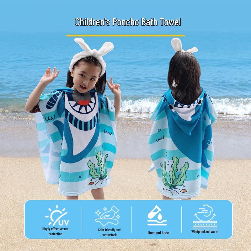Limited Edition Cross-Border Children s Hooded Cartoon Bath Towel & Beach Cape 60*60cm