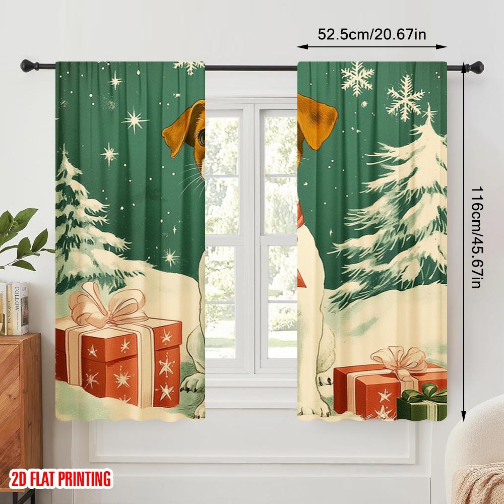 2pcs,2D Plane Printing Light Filtering Curtains Cute Dog Christmas Gifts (2) Versatile Durable Polyester (without Rod) Gifts Use