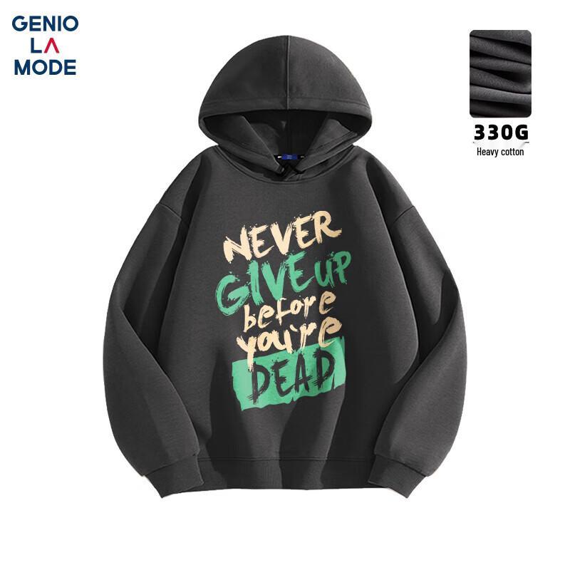 

GENIOLAMODE Men s Letter Print Hooded Sweatshirt L