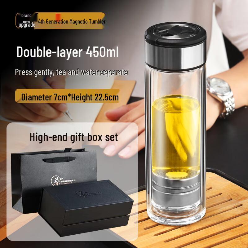 MINGHUI Magnetic Tea Infuser Double-Wall Glass Mug