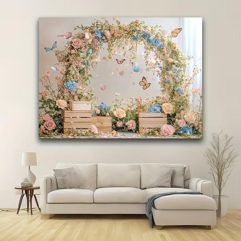 

2D Pastel Floral Garden Wall Art Backdrop, 2D Flat Decor for Living Room & Studio Use 47.2x31.5inch/120*80cm