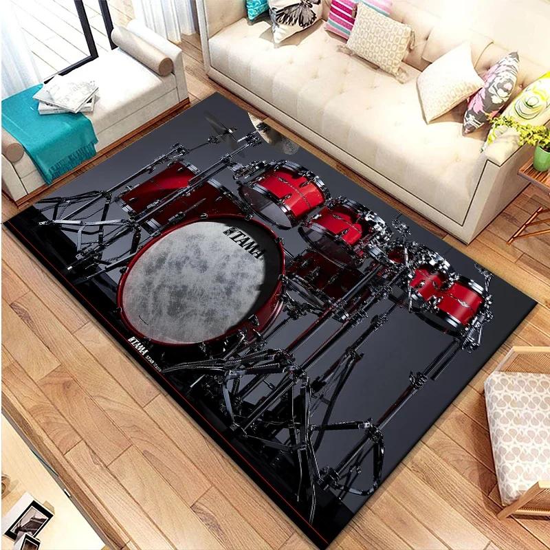 3D Drum Kit Music Instruments Area Large Carpet Musical Rock Rug for Home Living Room Bedroom Dorm Door Mat Non-slip Floor Mats