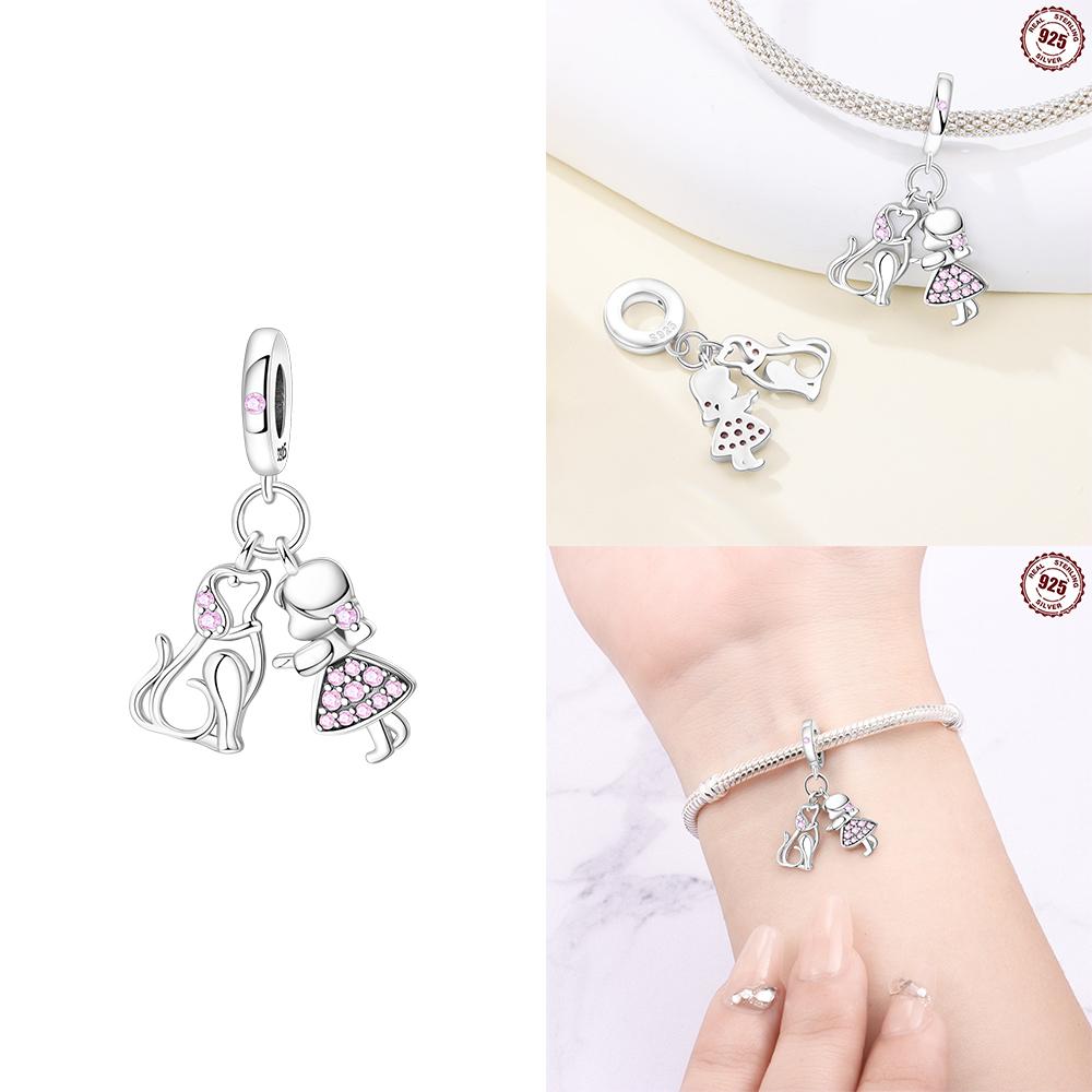 Exquisite Original Copper Adorable Angel Girl Cozy Home Pendant Family Cat Beads Fit Bracelet Women Jewelry Making Gift Diy