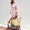 Women Shirt Dress Lapel Half Sleeve Striped Geometric Print Side Slit Long Shirt Dress With Belt Fall Casual Dresses