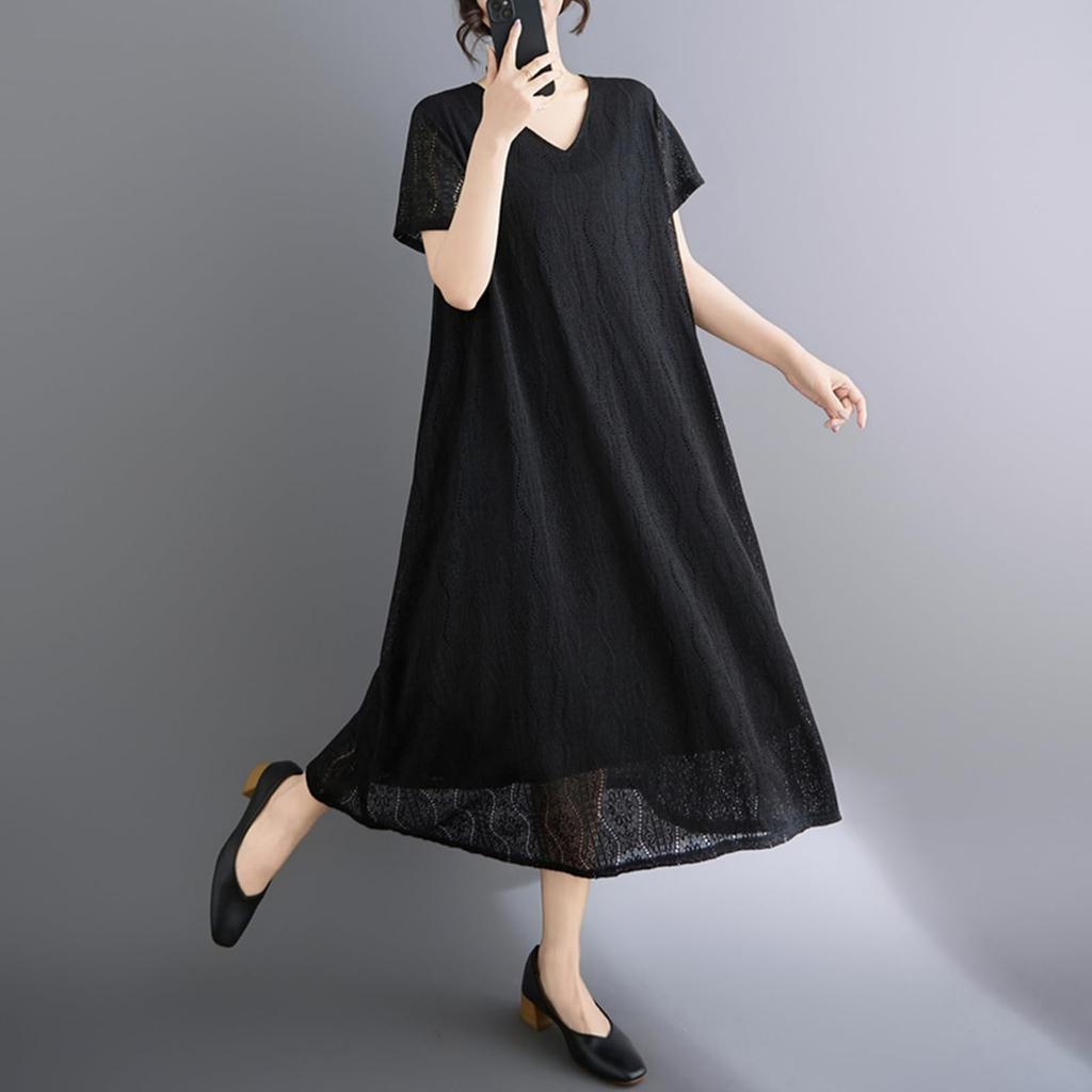 Lace Party Short Loose Resort Plus Flattering Elegant and Perfect for and Fall [POGCZMKK] Women's Dress, Sleeve, Fit, Dress, Size, V-Neck, Casual,