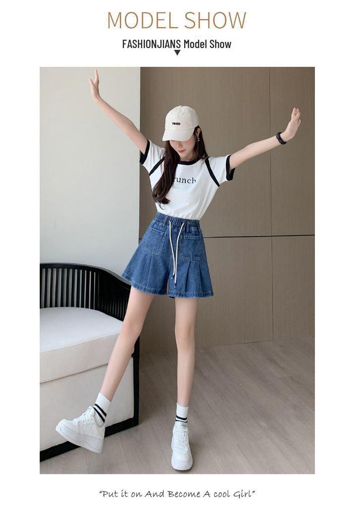 High Waist Ruffle Denim Skort - Plus Size Women's Summer Shorts (80-200 Jin)